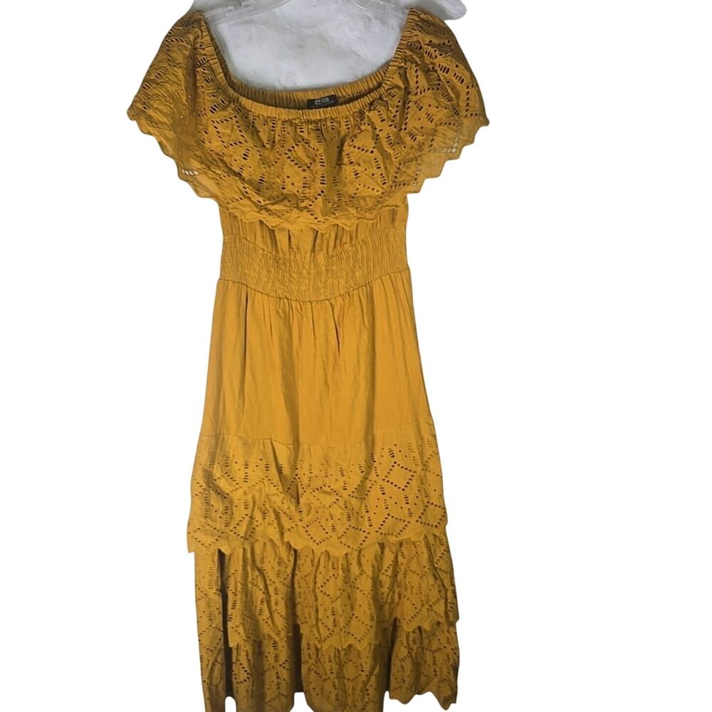 NWT Nation AK Outfitters Mustard Yellow Eyelet Off The Shoulder Maxi Dress Large
